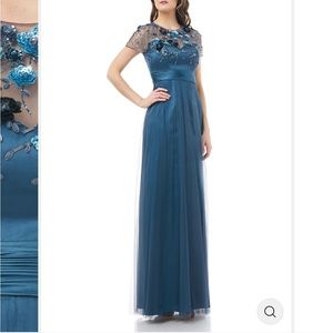 Nordstrom JS Collections Bead Bodice Pleat Mesh Gown Size 6